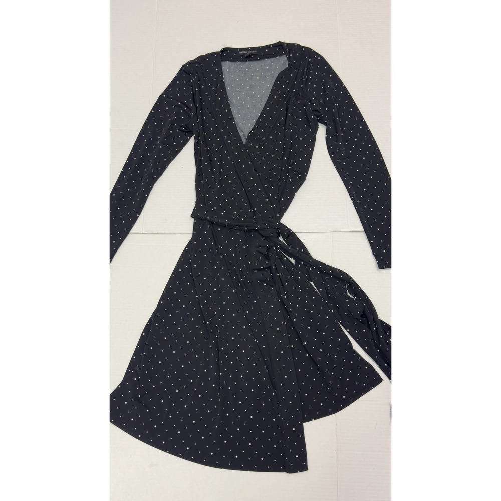Banana Republic Wrap Dress S Black Polka Dot L/S Jersey Professional Chic Office